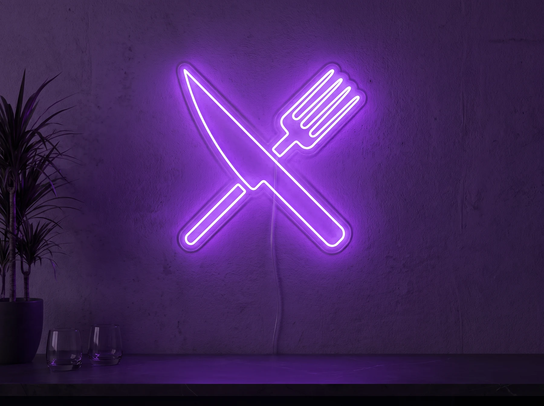 Neonskylt Neonskylt «Gaffel och kniv» i 